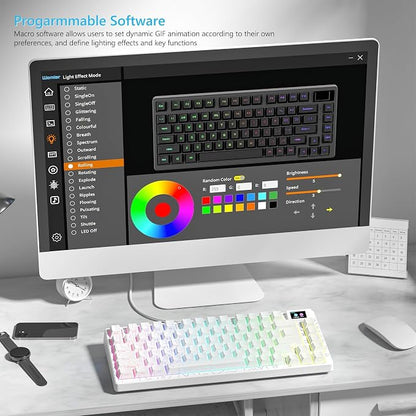 Womier SK80 75% Percent Keyboard Gaming with Color Multimedia Display | Mechanical Keyboard Topographic, Hot Swappable Gasket Mount RGB Creamy Key board Pre-lubed POM Switch for Mac/Win,White