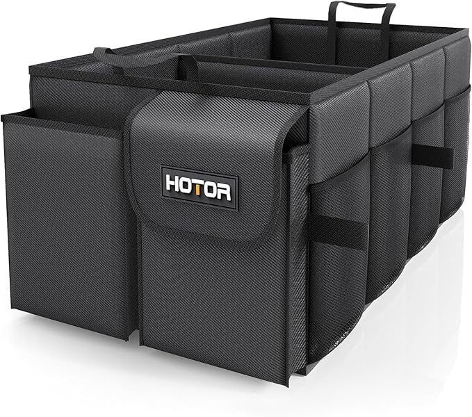 HOTOR Trunk Organizer - Car Organizer, Foldable Trunk organizer for SUVs & Sedans, Sturdy Car Organization for Car Accessories, Tools, Sundries, Black, 2 Compartments, 21.3"×12.6"×10.6"
