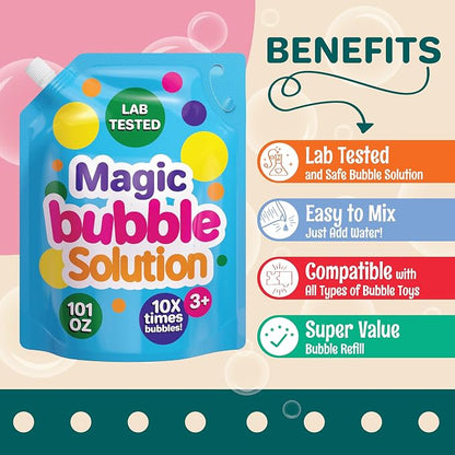101 oz Iridescent Bubble Solution Refill | Non-Toxic Quick & Easy Just Add Water to Make 101 oz Bubble Refill Solution | Bubbles for Kids | Bubbles Bulk | Bubble Machine Solution | Giant Bubbles