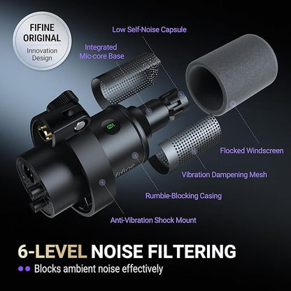 FIFINE AmpliTank K688CT Podcast Microphone Kit, USB/XLR Dynamic Vocal Mic | Streaming Mic with Boom Arm for PC/XLR Mixer, with Mute Button, Headphone Jack, Gain Knob, for Gaming Voice-Over Recording