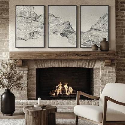 Large Framed Neutral Modern Abstract Wall Art, 3 Piece Black and Beige Canvas Prints Paintings Artwork for Walls, Minimalist Line Pictures for Living Room Hallway Office Wall Decor -Total 30x60 Inch