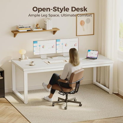 Mericonia 40 Inch Computer Desk, 1.2" Thick Small Office Table, White | Modern Simple Style, Heavy Duty Industrial Frame, Small Study & Writing Table for Home Bedroom Work