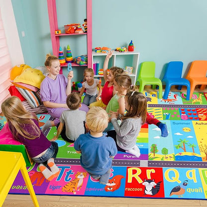 HOMORE Kids Educational Rug, 6x9 Kids Collection Area Rug for Learning Alphabet, Numbers, Colors, Season and Animal Words, Playmat for Classroom Playroom