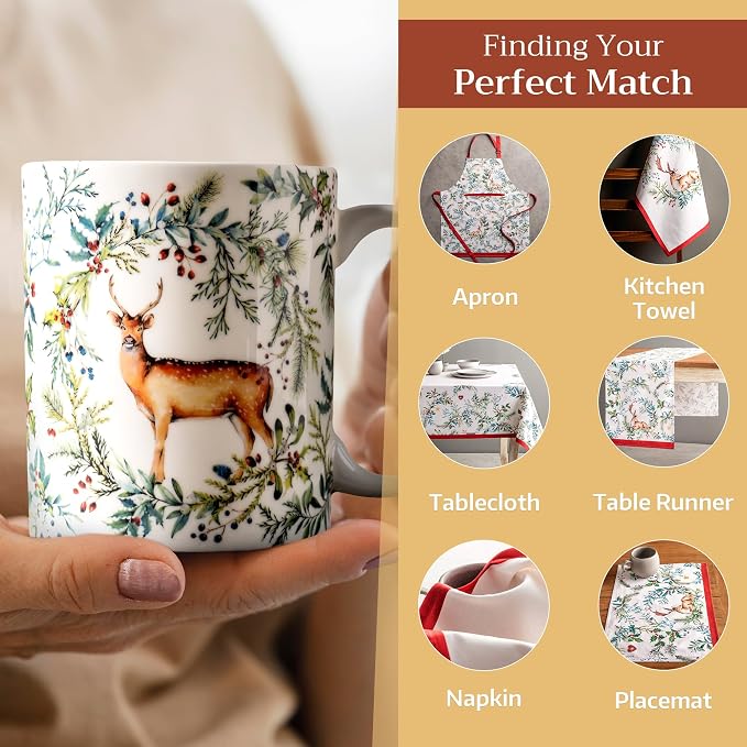 Maison d' Hermine Coffee Mug with Handles Tea Cups (15 Ounce, Pack of 1) | Fine Bone China Coffee Mugs for Hot Beverages Cappuccino Latte Home Restaurant Hotel Spring Summer -Holly Time - Biche