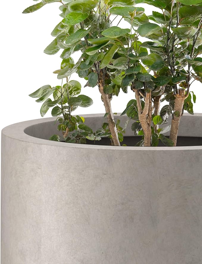Kante 24 Inch Tall Round Concrete Planter, 2 Pack Large Indoor Outdoor Plant Pots with Drainage Hole and Rubber Plug, Modern Decorative Garden Pots for Home Patio Porch, Weathered Concrete