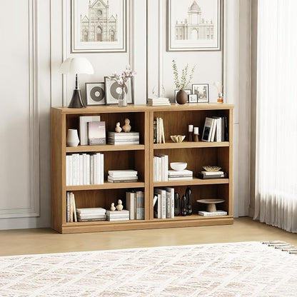 blini 3-Shelf Bookcase Wooden Bookshelves 33in Wide Floor Standing Display Storage Shelves Oak Bookcase for Home Office, Living Room, Bed Room