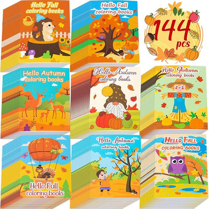 90shine 144PCS Fall Coloring Books for Kids, Thanksgiving Party Favors in Bulk Goodie Bag Stuffers Ages 3-5 4-8