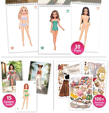 BSCOOL Sticker Dress Up Summer Holiday Theme - Sticker Activity Book for Kids. Learn Girls Fashion Design with Stickers and Guides for Kids 5 and Up. Dress Up Games