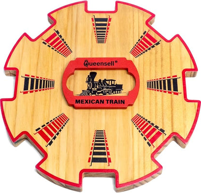Queensell Wooden Mexican Train Hub – Mexican Train Accessories for Classic Domino Game – Mexican Train Centerpiece 7.8x7.8x0.5 in
