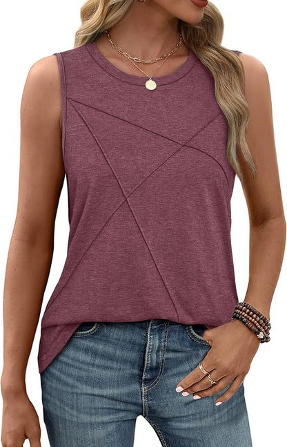 WIHOLL Women's Sleeveless Summer Crewneck Loose Fit Tank Tops