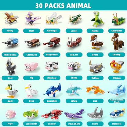30 Packs Party Favors for Kids - 919 PCS Animal Building Blocks Toy Mini Sets Party Favors, Goodie Bags Stuffers Classroom Prizes Return Gifts Easter Bulk Gifts Boys Girls Student Ages 6+