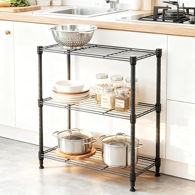 450 lbs Steel Storage Shelving 3-Tier Utility Shelving Unit Steel Organizer Wire Rack for Home,Kitchen,Office (11.8" D x 17.7" W x 26.3" H)