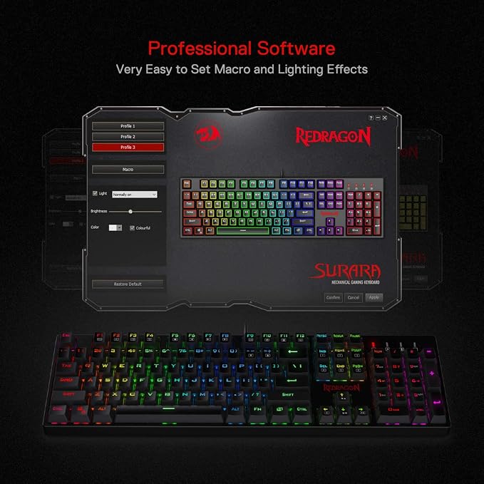 Redragon K582 Wired RGB Mechanical Gaming Keyboard, 104-Key Standard Layout | 16.8M Color Immersive eSports Lighting Vibe, N-Key Rollover for Accurate Combos, 50M-Keystroke Durability, Customize Software
