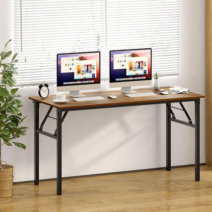 Need Office Computer Desk 60 Inch Sturdy Folding Laptop Table Retro | Black Frame Writing Gaming Work Table/Foldable Home Office Desk/Sewing Table, No Assembly Required