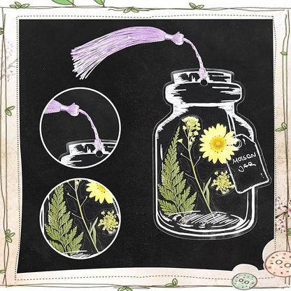 Kaluofan 103PCS Bookmark Making Kit, Transparent Flower Bookmarks, Handmade Dried Flower Bookmark Kit for School, DIY Bookmark Kit with Abundant Bottle Bookmarks Dried Flowers Tassels and Tweezer
