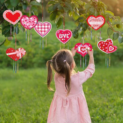gisgfim 16 Pack Heart Wind Chime Crafts Kits for Kids Make Your Own Valentine's Day Craft Love Crafts Wooden DIY Arts for Valentine Party School Classroom Decorations Supplies Birthday Favors