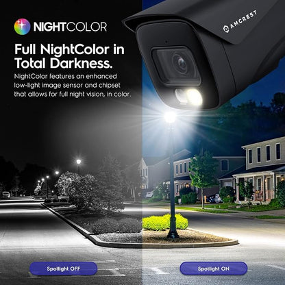 Amcrest UltraHD 4K (8MP) IP PoE AI Camera, FOV 129°, 49ft Color Nightvision, Security Outdoor Bullet Camera, Human & Vehicle Detection, Active Deterrent, 4K @15fps, IP8M-2796EB-AI (Black)