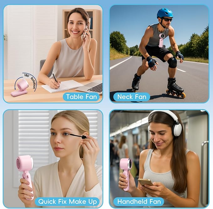 Morelax Personal Handheld Fan,High-Speed Turbo Fans,5-Speed with LED Display,Powerful Motor,4000mAh,USB Rechargeable Portable Cooling Fan for Outdoor Activities,Travel,Working,Pink