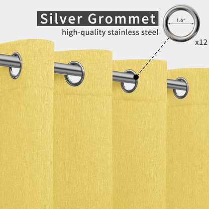 Easy-Going Linen Look Outdoor Curtains Waterproof Windproof Porch Curtains, Soft Thicken Outdoor Privacy Curtains for Patio, Gazebo, Grommet Top and Tab Bottom Drape, 1 Panel, 110x96 inch, Yellow