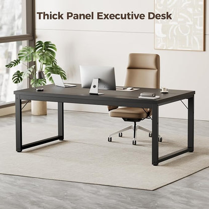 Mericonia 40 Inch Computer Desk, 1" Thick Small Office Table, Black | Modern Simple Style, Heavy Duty Industrial Frame, Small Study & Writing Table for Home Bedroom Work