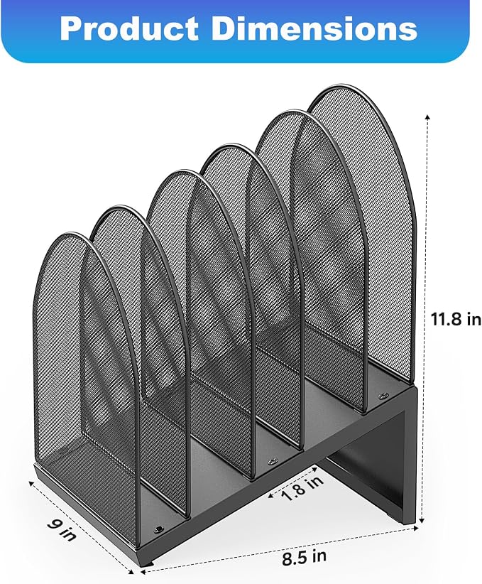 gianotter Desktop File Organizer with 5 Compartments | Desk Organizer Paper Organizer for Desk Workspace Organizers for Office Supplies (Black, Inclined Style)