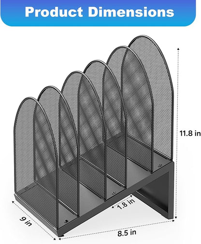 gianotter Desktop File Organizer with 5 Compartments | Desk Organizer Paper Organizer for Desk Workspace Organizers for Office Supplies (Black, Inclined Style)