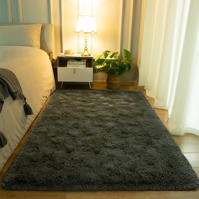 Softlife Rug for Bedroom 4x5.3 Feet Area Rug for Living Room Super Soft Shaggy Rugs for Kids Room Fluffy Fuzzy Carpets Long Plush Bedside Rug Nursery Christmas Home Decor for Boys Girls, Olive Green