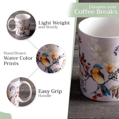 Maison d' Hermine Coffee Mug with Handles Tea Cups (15 Ounce, Pack of 1) | Fine Bone China Coffee Mugs for Hot Beverages Cappuccino Latte Home Restaurant Spring Summer -Equinoxe - Grey - Sparrows