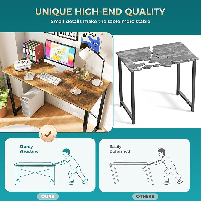 OLIXIS 44 Inch Computer Office Desk for Small Spaces, Writing Gaming Work Desk Modern Study Table with Metal Frame Home Bedroom, Rustic Brown | Computer Writing Workstation, Strong Metal Frame, Small Spaces Home Bedroom Dorm, Rustic Brown