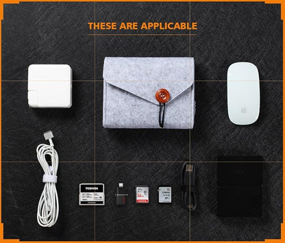 NIDOO Portable Felt Storage Bag, Electronics Accessories Protective Case Pouch for MacBook Power Adapter, Mouse, Cellphone, Cables, SSD, HDD, Power Bank, Portable External Hard Drive, Gray