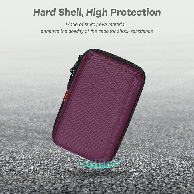 Deep Purple Carrying Case - GLCON Hard Storage Case Electronics Organizer Tech Pouch for Hard Drive, Power Bank, Cell Phone, Charger Enclosure - Portable Travel Pouch Bag with Carabiner