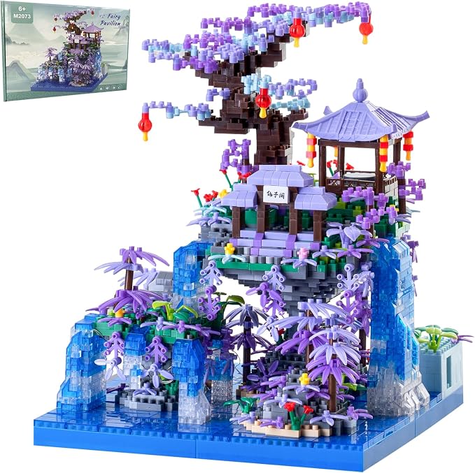 CAXIMSY Cherry Blossom Tree House Micro Building Blocks Set,Peach Blossom Pond Flowers Bricks Architecture Kit with LED Light Gifts for Adults and Kids（2500+Pieces）