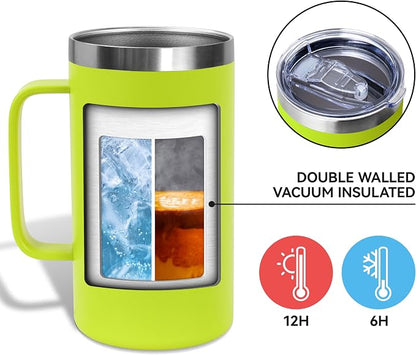 DOMICARE 24oz Mug with Handle and Lid, Stainless Steel Coffee Mug, Reusable Insulated Cup, Travel Mug with Handle, Double Wall Vacuum Coffee Tumbler for Men and Women, Light Green, Pack 1