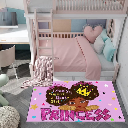 African American Black Girl Rugs for Bedroom African American Rugs for Girls Room Princess Room Decor for Girls Bedroom Decor for Teen Girls Living Room Floor Rugs, Purple, 2'6''×4'