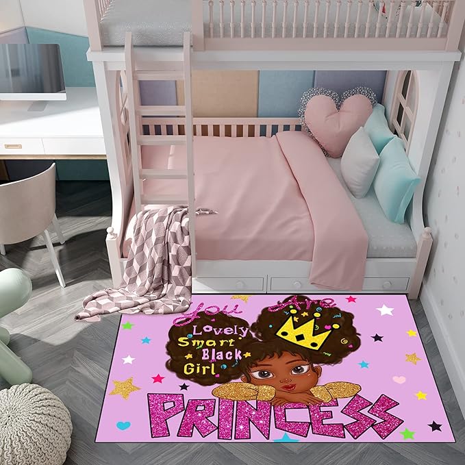Black Girl Area Rug for Bedroom Cute African American Girls Floor Rugs Black Girls for Bedroom Large Rugs Purple Room Decor for Teen Girls Living Room Rug for Girls Room, 4'5'' × 6'