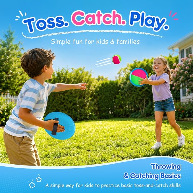 EVERICH Upgraded Toss and Catch Ball Game Set - Indoor and Outdoor Games for Kids 3-12, Beach Sand Pool Water Toy Includes 2 Paddles 2 Sticky Balls, Great Birthday Easter Gifts for Boys Girls