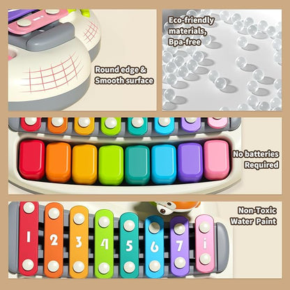2 in 1 Baby Piano Xylophone for Toddlers， 8 Multicolored Key Keyboard Piano, Musical Table Percussion Sensory Toys ，Educational Musical Learning Instruments Toy for Kids Girls Boys
