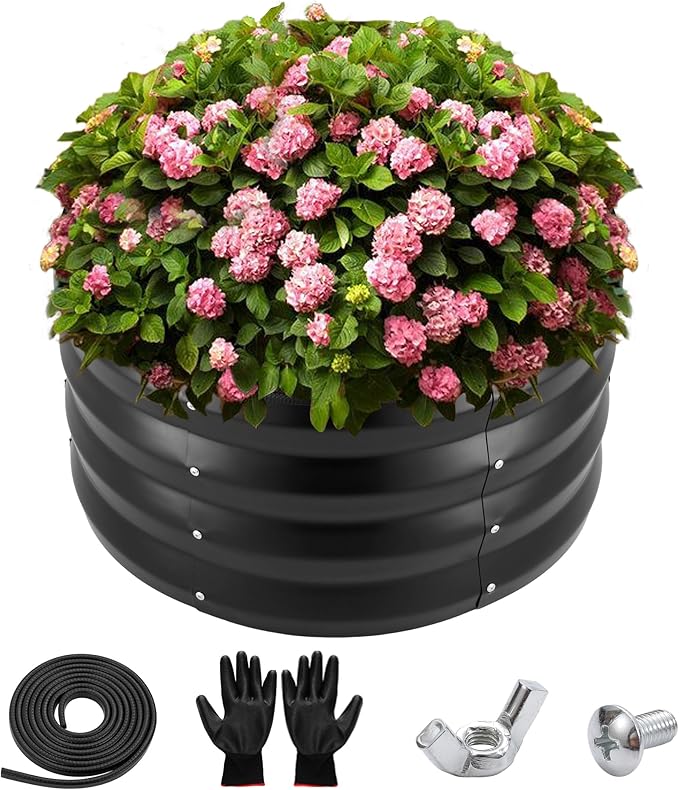 ZXZYHFTY Round Galvanized Raised Garden Bed kit,Black Outdoor Garden Raised Planter Box, Round Large Metal Raised Garden Beds for Vegetable 2 * 2 * 1ft 1 Pack