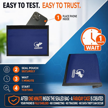 Gecko Travel Tech Blue Nylon Faraday Bag - Signal Blocker for Cell Phone, Car Key FOB, Data Privacy (BLUE - NYLON)