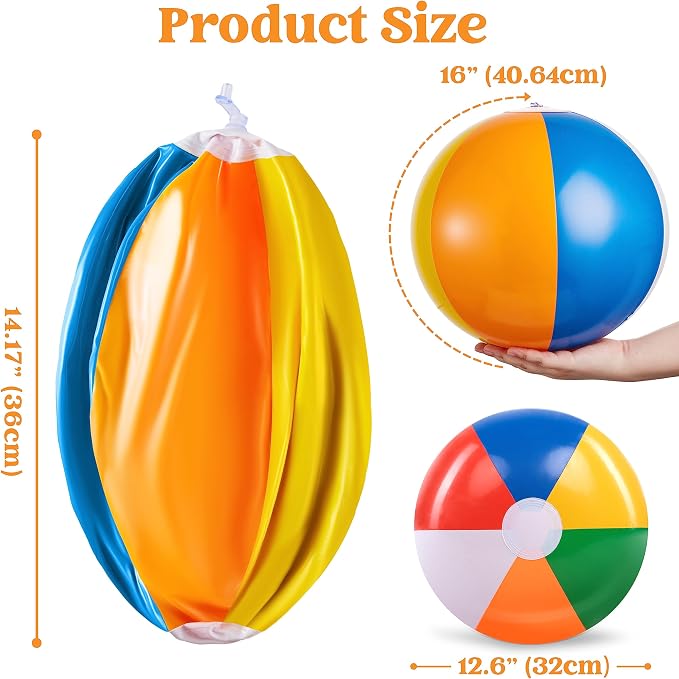 JOYIN 12 Packs 16" Inflatable Beach Balls, Large Rainbow Beach Balls Bulk for Pool Parties, Kids and Adults Summer Pool Party Toys, Beach Toys, Party Favors(16'')