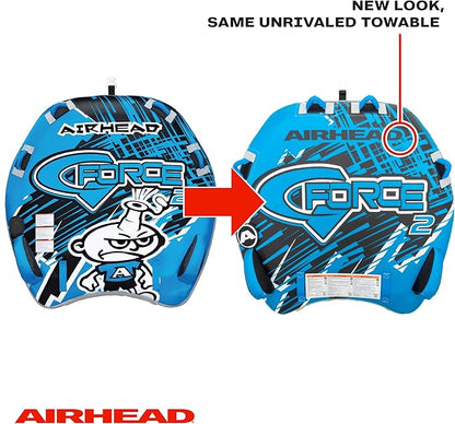 Airhead G-Force Towable Tube for Boating, 1-4 Rider Inflatable Boat Tube for Water Tubing, Heavy Duty Full Nylon Cover, Stabilizer Fins with Neoprene Knuckle Guards, Speed Safety Valve