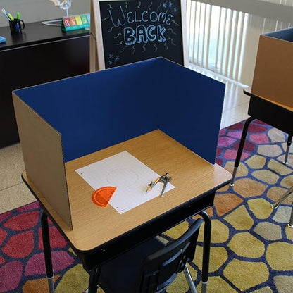 Flipside Products 18” x 48” Assorted Color Study Carrel, Red, Green, Blue, Yellow Privacy Boards, Student Privacy and Focus Booth for The Classroom, Desk Divider Cubby for Tests, Made in USA - 24 Pack