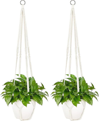 Dahey Macrame Plant Hanger Indoor Outdoor Hanging Planter Basket Large for up to 12" Pot Handmade Woven Cotton Rope Flower Pots Holder for Boho Home Decor, 43 Inch, Set of 2, Ivory