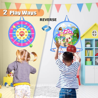2 in 1 Basketball Hoop and Dart Board, 14" Dart Board for Kids, Basketball Hoop for Kids Toddlers, Sports & Outdoor Play, Birthday Gift Toys for 3 4 5 6 7 8 9 10 Year Old Boys Girls Kids, Party Favors