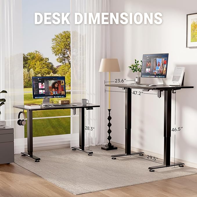 Veken Standing Desk, Black, 47.2×23.6 Inch | Height Adjustable Sit Stand Up Computer Tables for Home Office, Study , Writing, Suit students, employees and group work