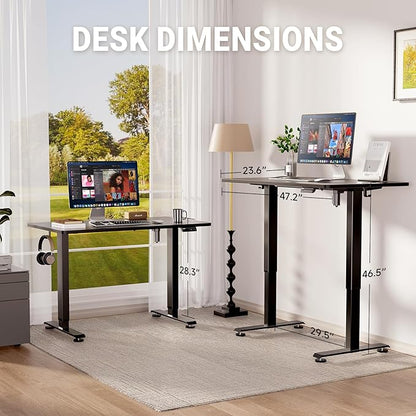 Veken Standing Desk, Black, 47.2×23.6 Inch | Height Adjustable Sit Stand Up Computer Tables for Home Office, Study , Writing, Suit students, employees and group work