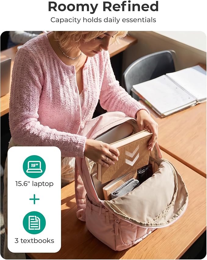 BAGSMART College Laptop Backpack,Cute Travel Backpack for Women,Quilted Computer Bookbag
