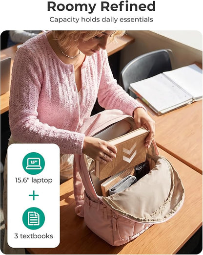 BAGSMART College Laptop Backpack,Cute Travel Backpack for Women,Quilted Computer Bookbag