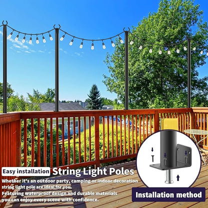 4 Pack String Light Poles,5 Ft Light Poles for Outside String Lights,Outdoor Lights Pole with Fork,Metal Poles Stand for Patio Deck Backyard