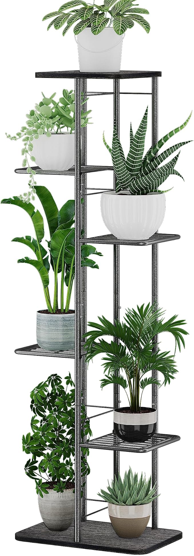 Simple Trending Plant Stand Shelf Indoor Outdoor Waterproof, 6-Tier 7 Potted Heavy Duty Metal Tall Flower Holder for Multiple Corner Display